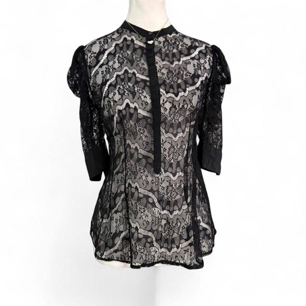 Armani Exchange Black Lace Whimsy goth grunge office siren sheer top size large